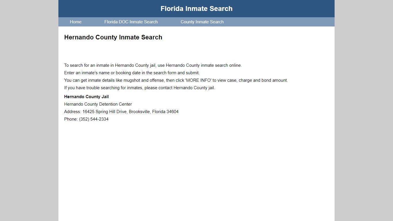 Hernando County Jail Inmate Search